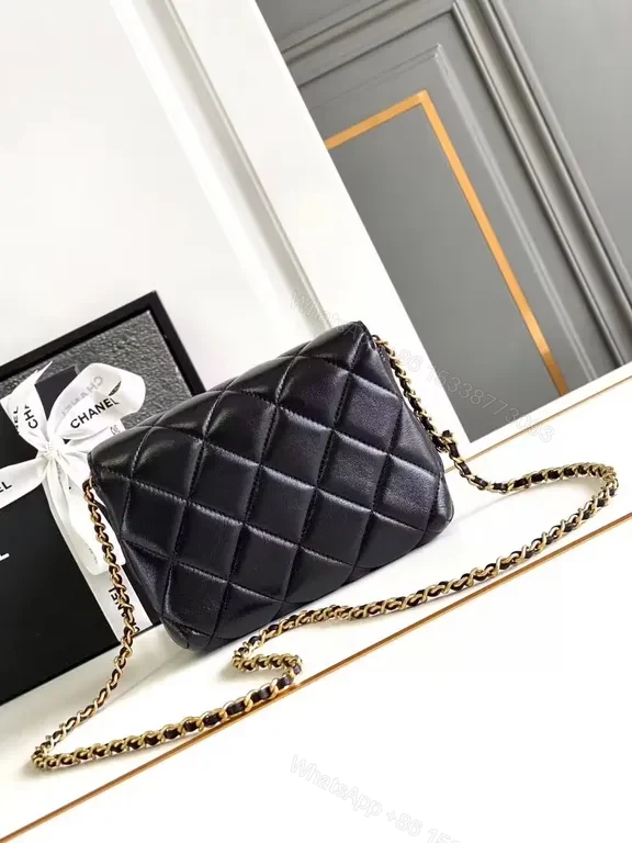 View 2 of Chic Quilted Calfskin Shoulder Bag: Bold Gold Hardware