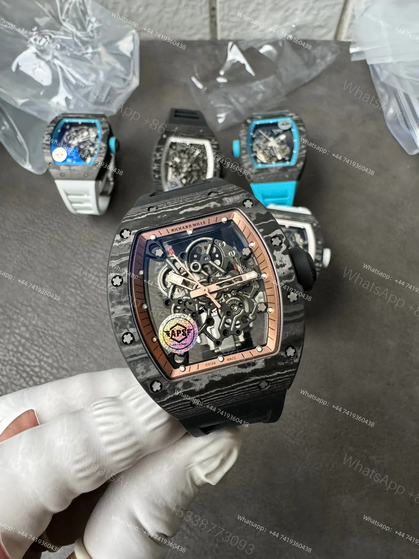 View 6 of Super Clone Richard Mille RM 055 Carbon TPT Rose Gold Skeleton 1:1 Replica Watch
