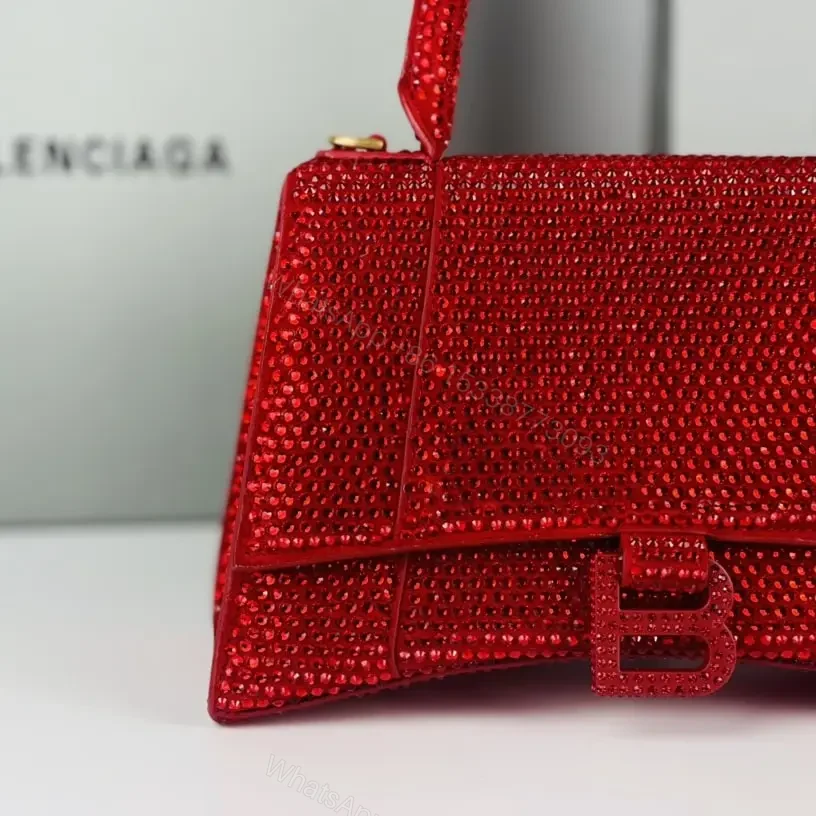 View 3 of 高仿Balenciaga*Hourglass系列沙漏包滿鑽紅色S