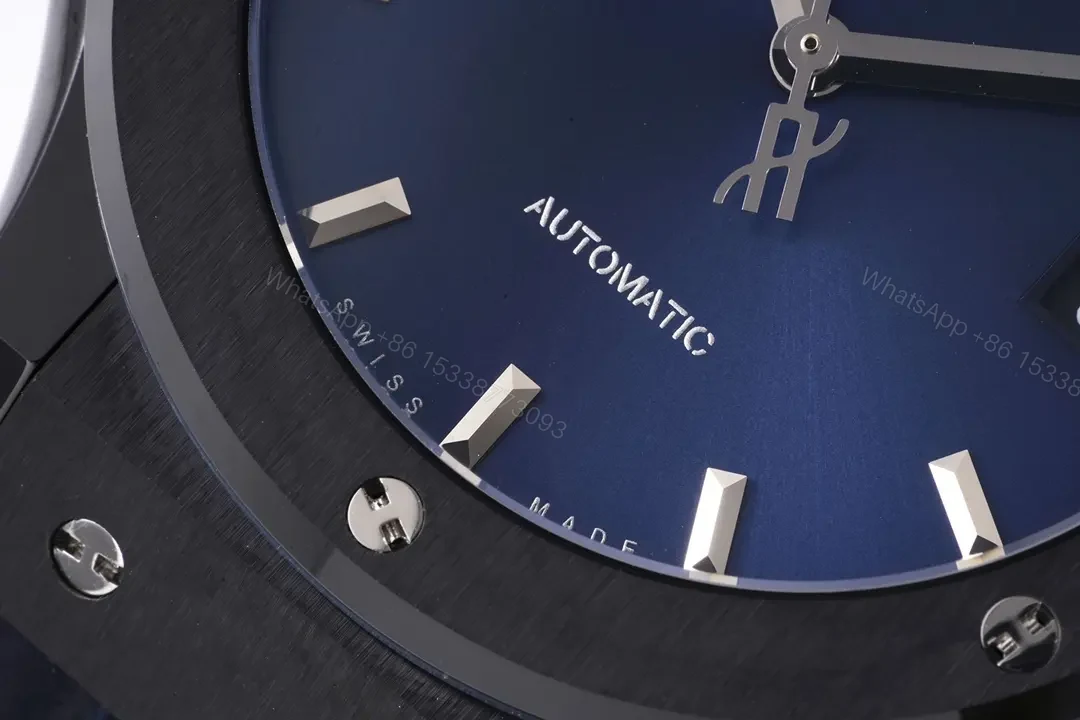View 5 of Hublot Classic Fusion Blue Dial Automatic Watch Black Ceramic Case Blue Crocodile Leather Strap