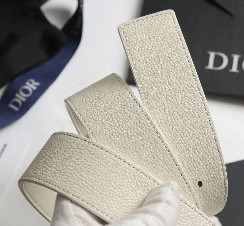 View 2 of Cream Leather Dior-Inspired Double-Ring Belt - Luxury Calfskin