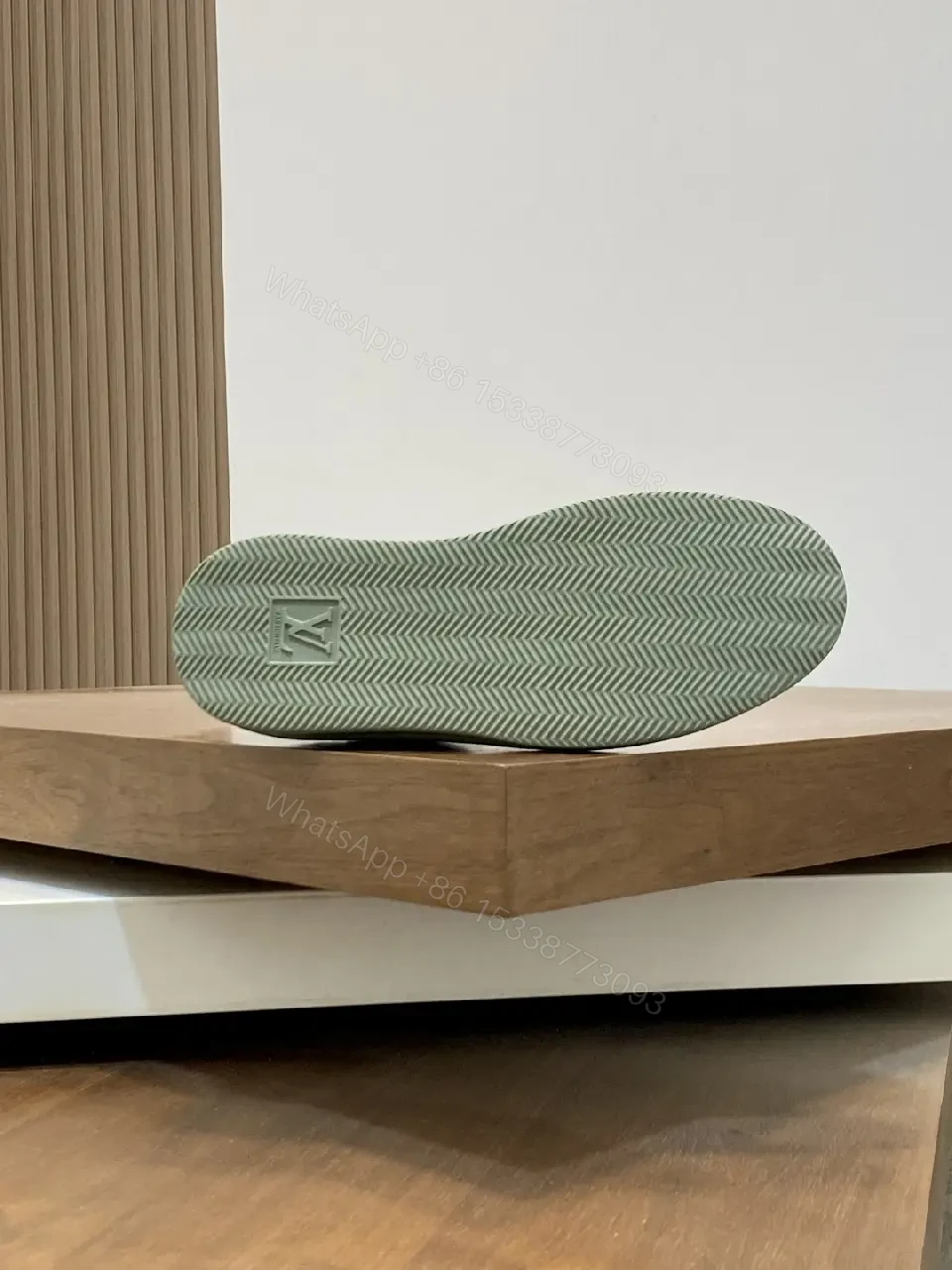 View 4 of Green Leather Sneaker: Subtle Monogram, All-Day Comfort, Modern Style