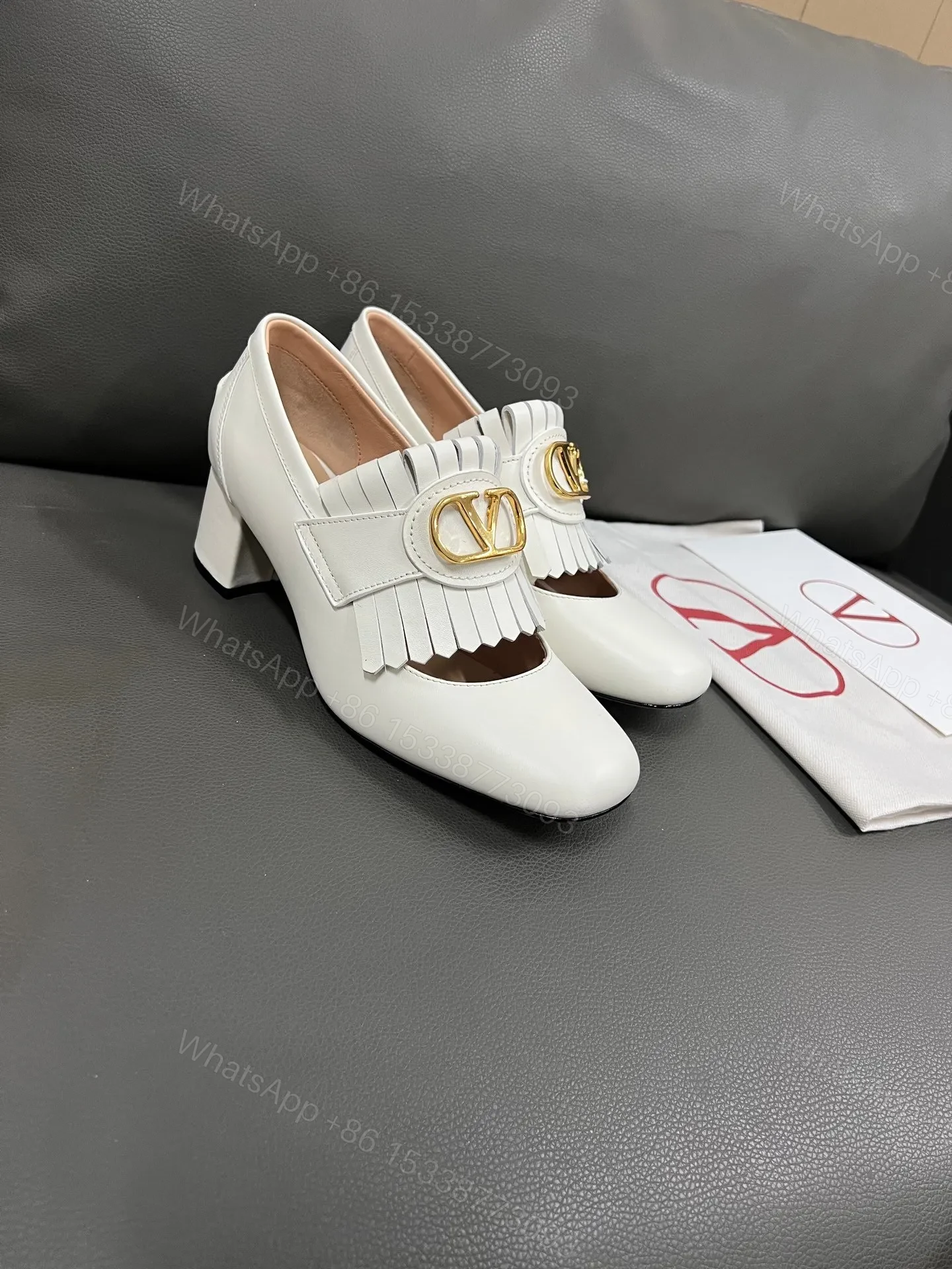 Valentino Women White Leather Fringe Detail Pumps — view 1