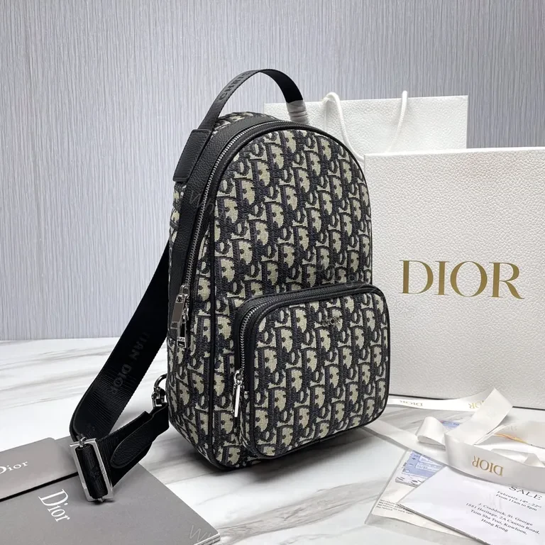 View 7 of Monogram Dior Backpack: Oblique Canvas, Black Leather, Luxe Daily Carry