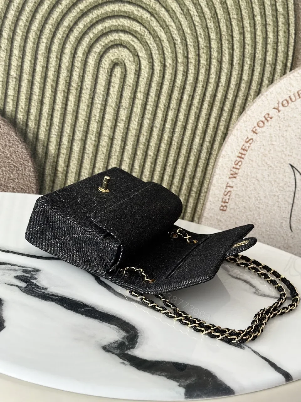 View 6 of Quilted Leather Crossbody Bag with Gold Hardware