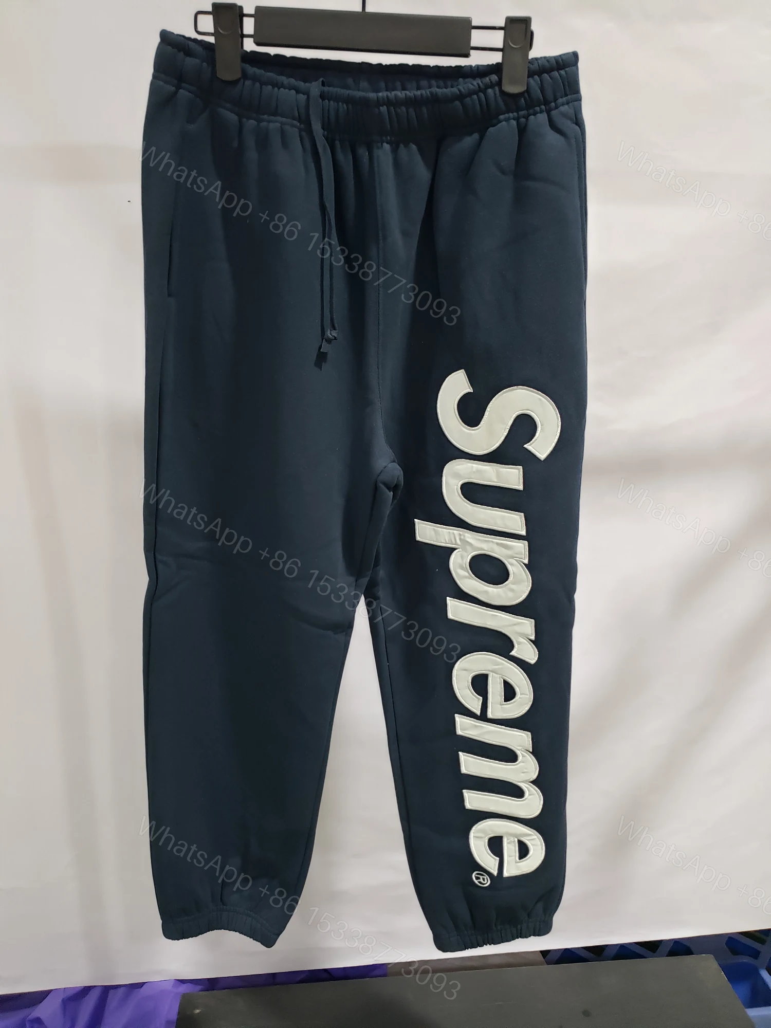 View 2 of Supreme Satin Applique Sweatpant Navy Blue