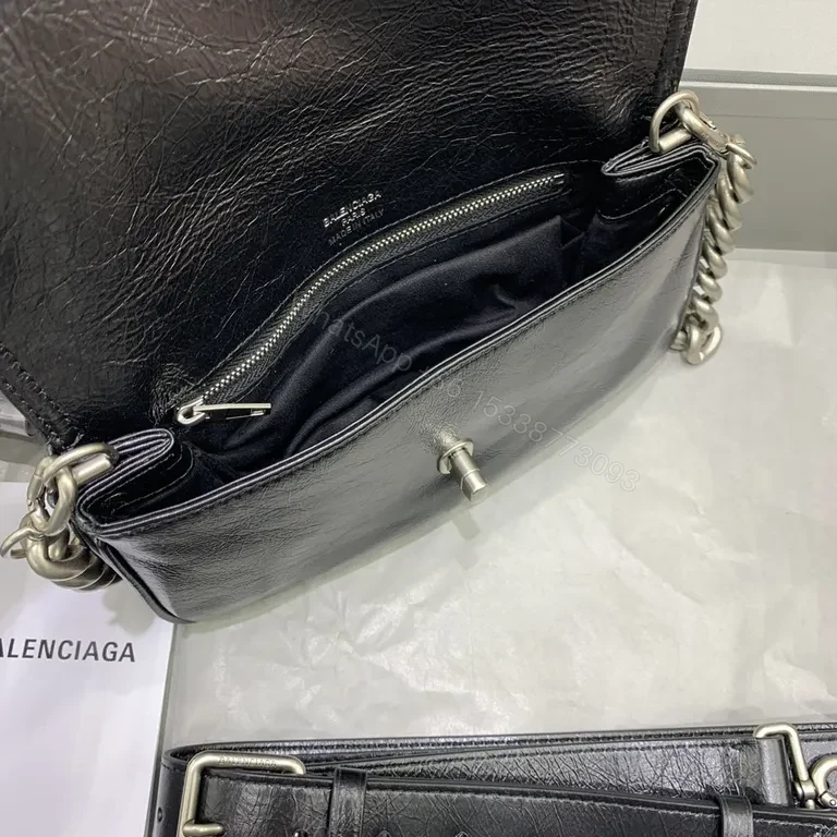 View 6 of Polished Leather Chain-Handle Flap Bag: Modern Luxury