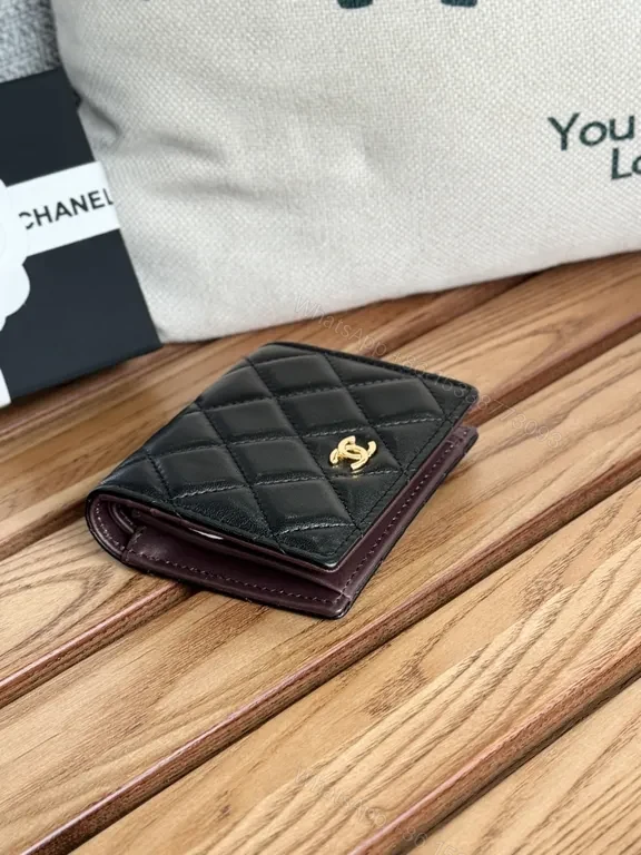 View 4 of Black Quilted Leather Wallet | Luxe Bi-Fold, Slim Gold Hardware