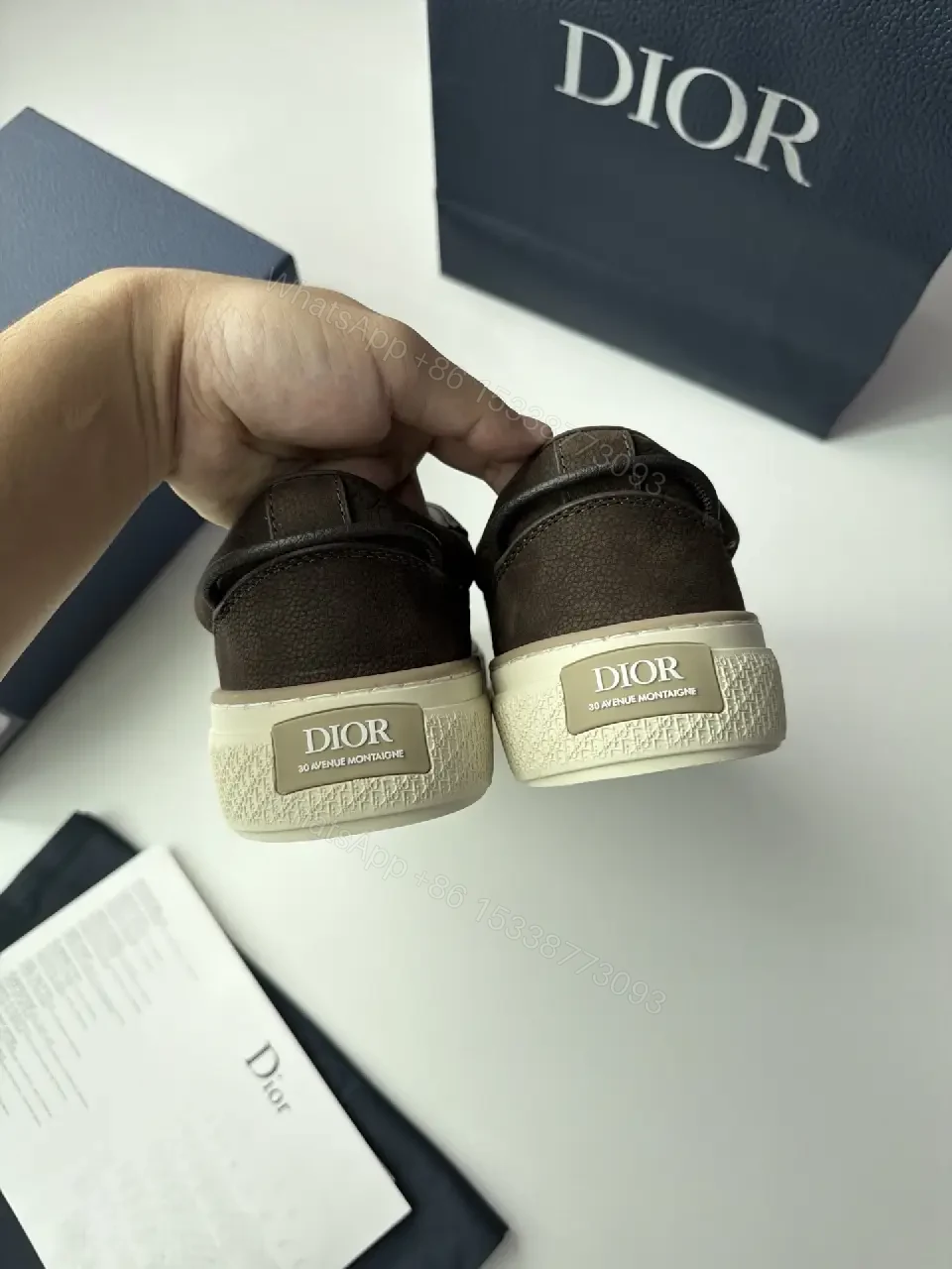 View 8 of Brown Leather Sneakers Canvas Casual Dior Branding Sneaker