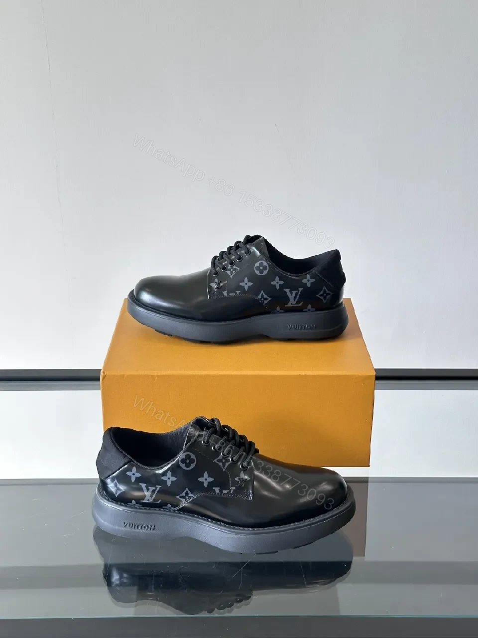 View 5 of Chic LV-Patterned Leather Derby Sneakers: All-Day Comfort
