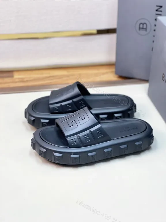 View 8 of Balmain Black Leather Slide: Luxury All-Day Comfort