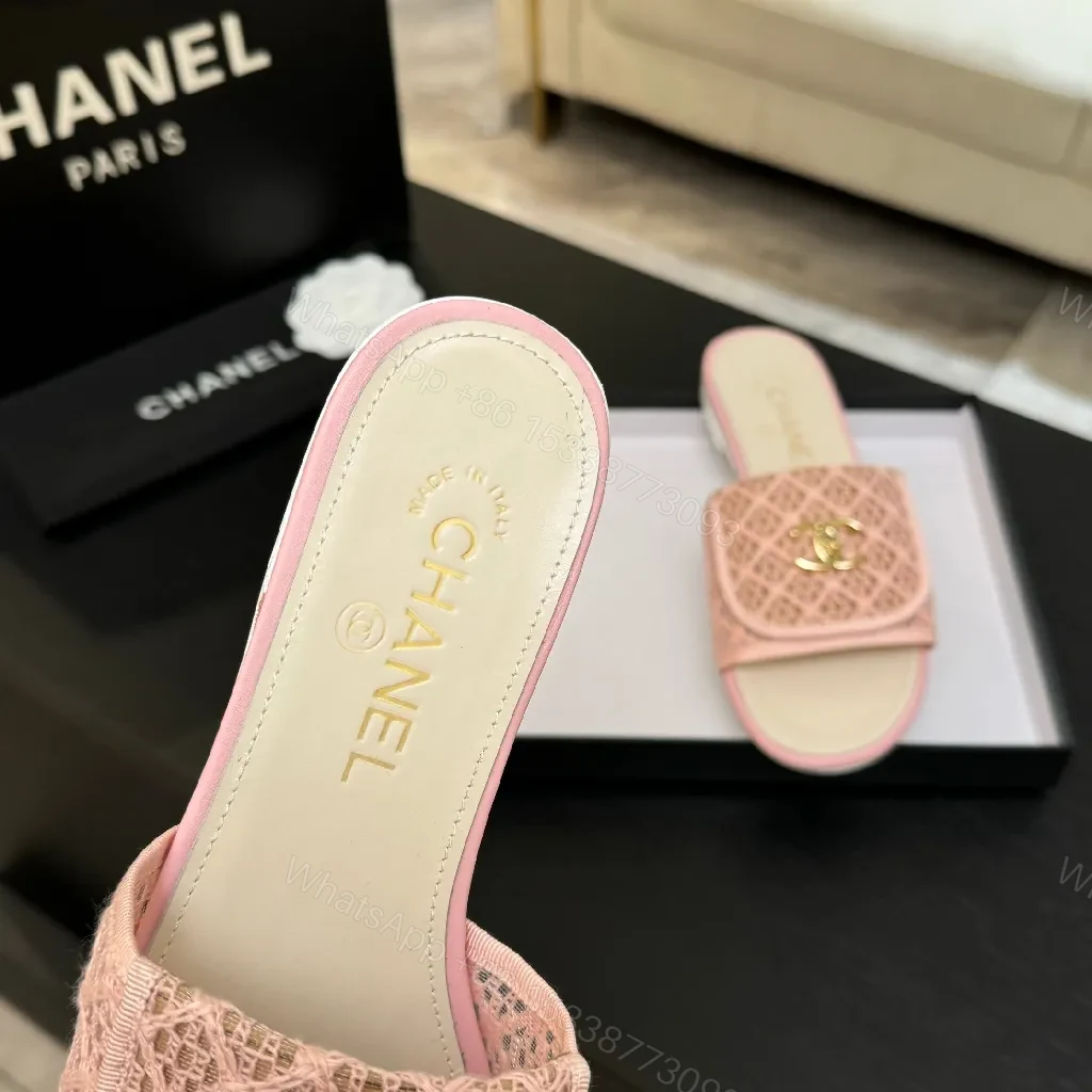 View 9 of Pink Lace Slide Sandals, Cushioned insole, Couture-Inspired Comfort