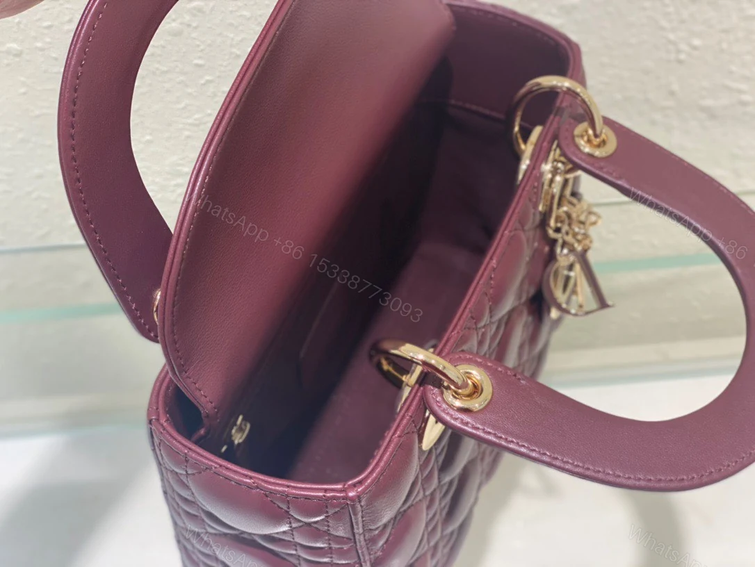 View 7 of Dior Lady ABC High-end Women’s Handbag, Dark Red, Soft Leather 20cm