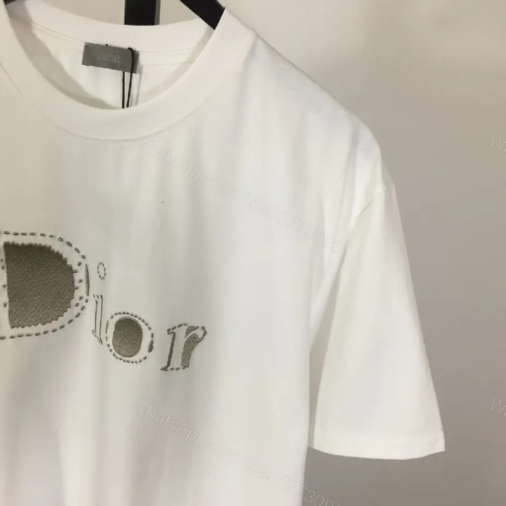 View 2 of White Cotton Tee: Subtle Dior-Inspired Logo, Premium Basic