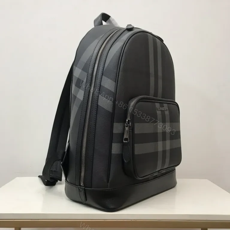 View 9 of Burberry-inspired City Backpack: Leather Trim, Coated Canvas, 15" Laptop Ready