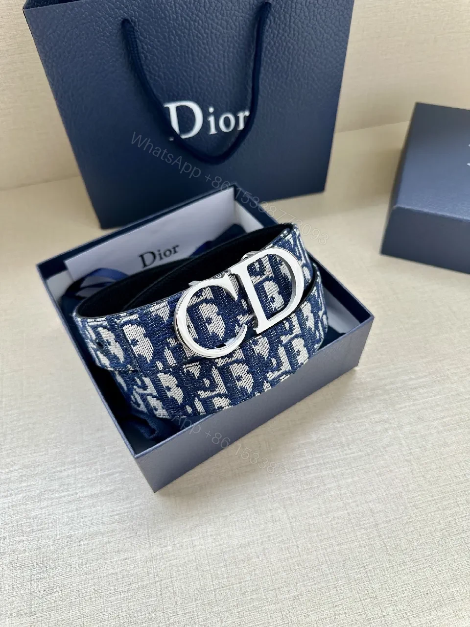 View 6 of Patterned Denim-Inspired Belt with Signature Double-Grommet Buckle