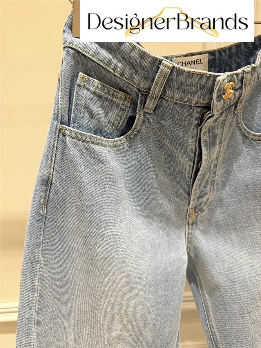 View 4 of Chanel Light Wash High-Waisted Straight-Leg Jeans