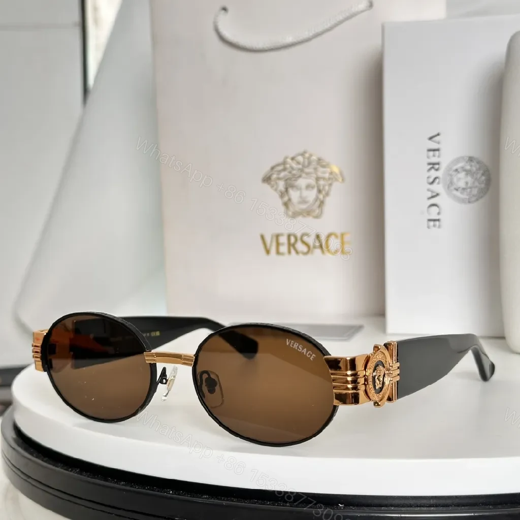 View 3 of Rose-Gold Round Sunglasses with Embellished Intrecciato Frames