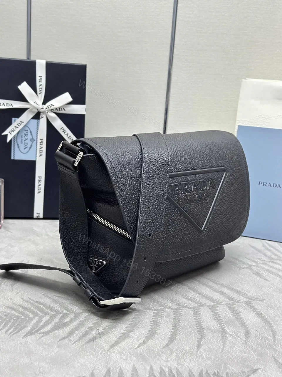View 5 of Graphite Calfskin Compact Shoulder Bag: Structured Luxury