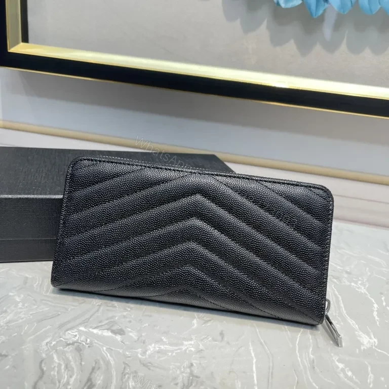 View 8 of Chevron-Quilted Leather Wallet with YSL Monogram â€“ Sleek Everyday Luxury