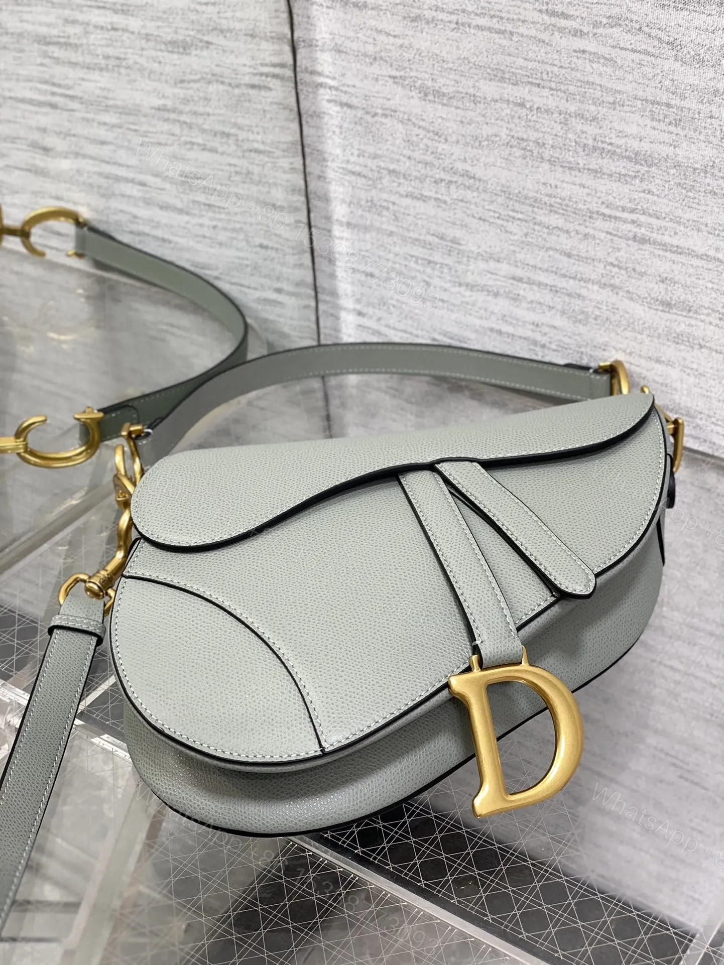 View 5 of Dior Saddle Bag in Stone Gray Gold Hardware