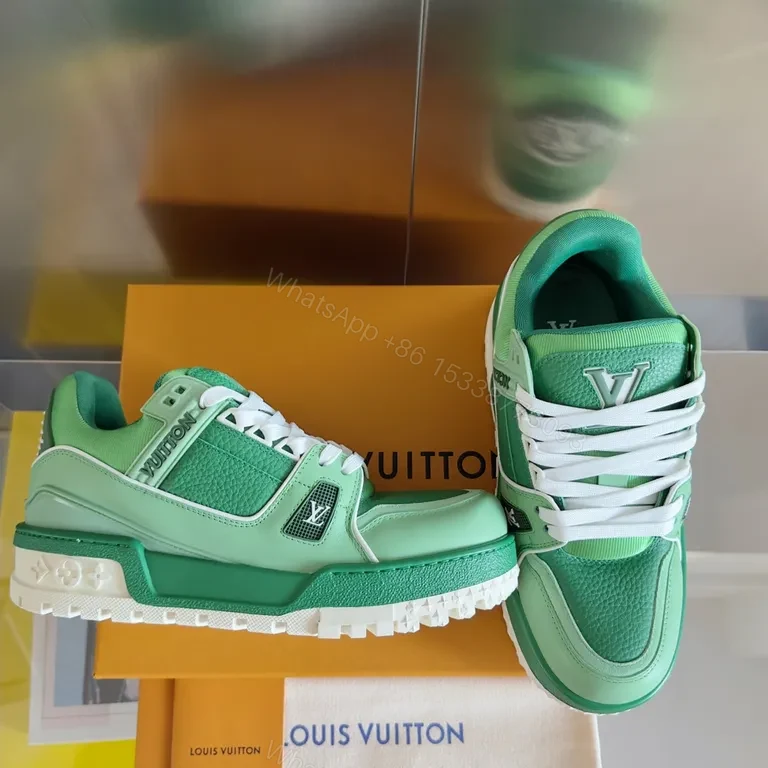 View 6 of Mint Green LV-Style Leather Sneakers