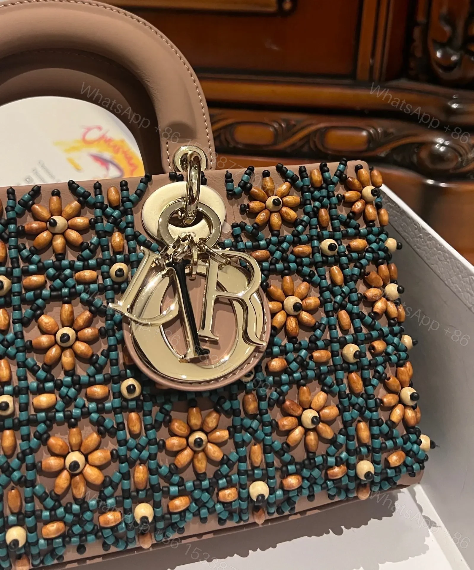 View 5 of Dior D-Joy Medium Handbag With Beaded Pattern 26cm