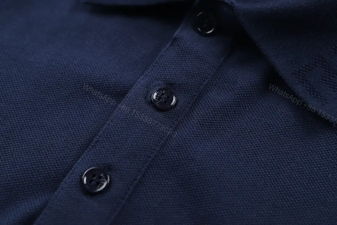 View 11 of Minimalist Navy Knit Polo: Subtle Crest Luxury Polo