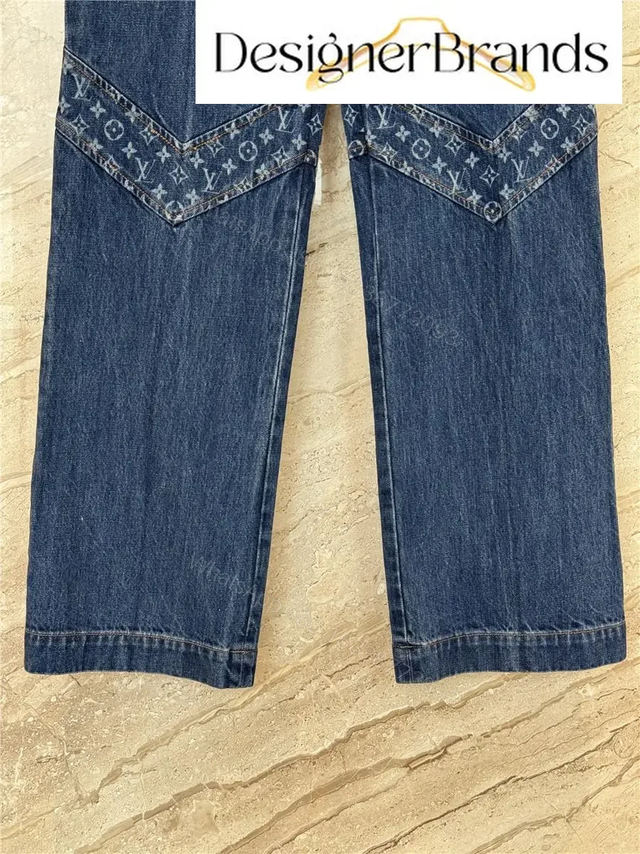 View 5 of Indigo Denim Wide-Leg Jeans with Geometric Panel