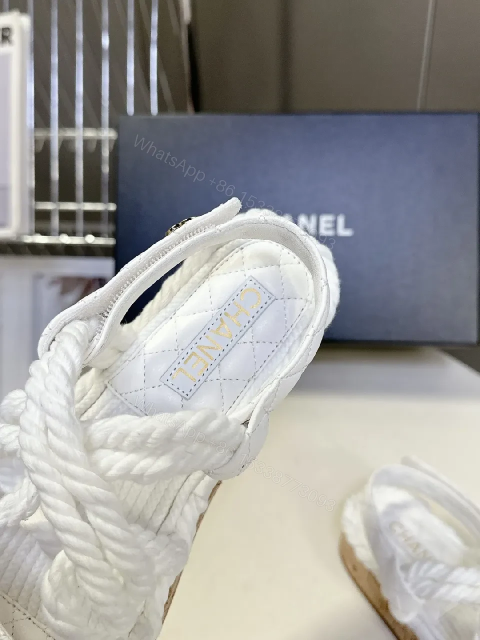 View 7 of White Quilted Sandals with Rope Straps — Luxe Comfort Sandals