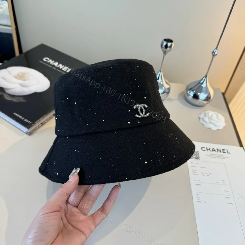 View 2 of Black Speckle Bucket Hat with Crystal Logo - Luxury Style