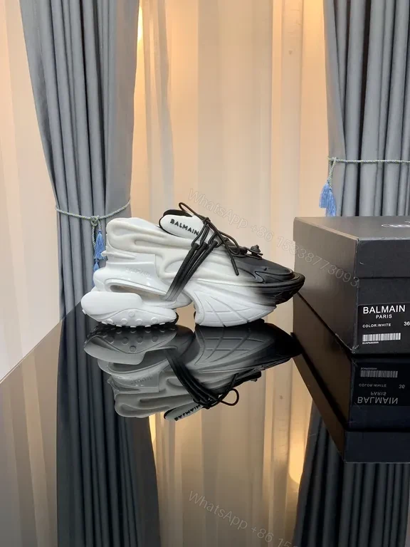 View 7 of Balmain Black & White Leather Knit Sneaker â€“ Sculpted Comfort