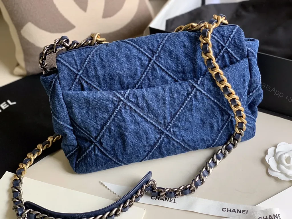 View 3 of Denim Velvet Chanel-Inspired Shoulder Bag: Modern Luxury