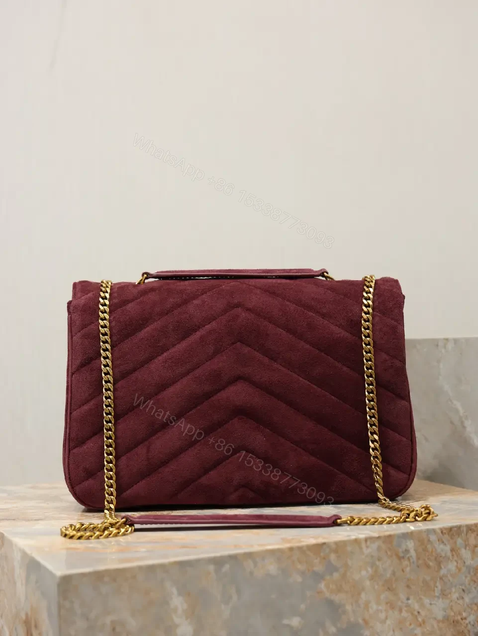 View 7 of Burgundy Quilted Velvet Satchel - Structured Luxury Bag