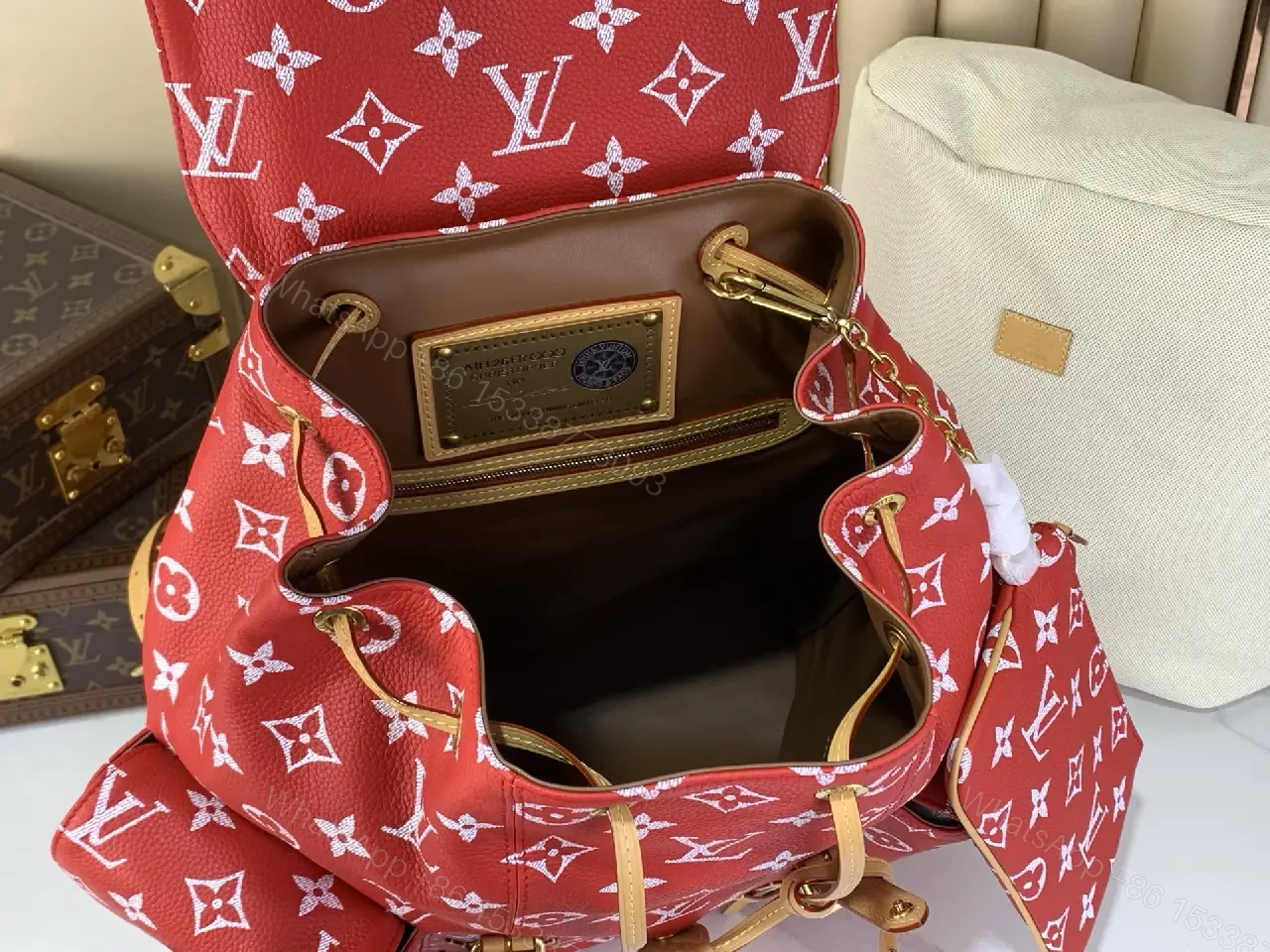 View 3 of Bold Red Monogram Backpack: Modern Everyday Luxury