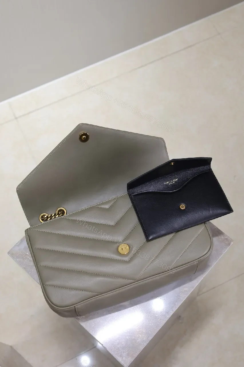 View 6 of Soft Taupe Quilted Shoulder Bag with Gold Hardware Set