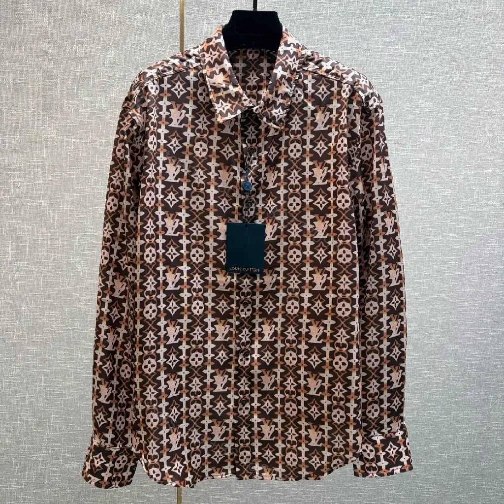 View 2 of Patterned Silk-Blend Shirt: Luxe Geometric Pattern, Silk-Blend, Buttoned Shirt