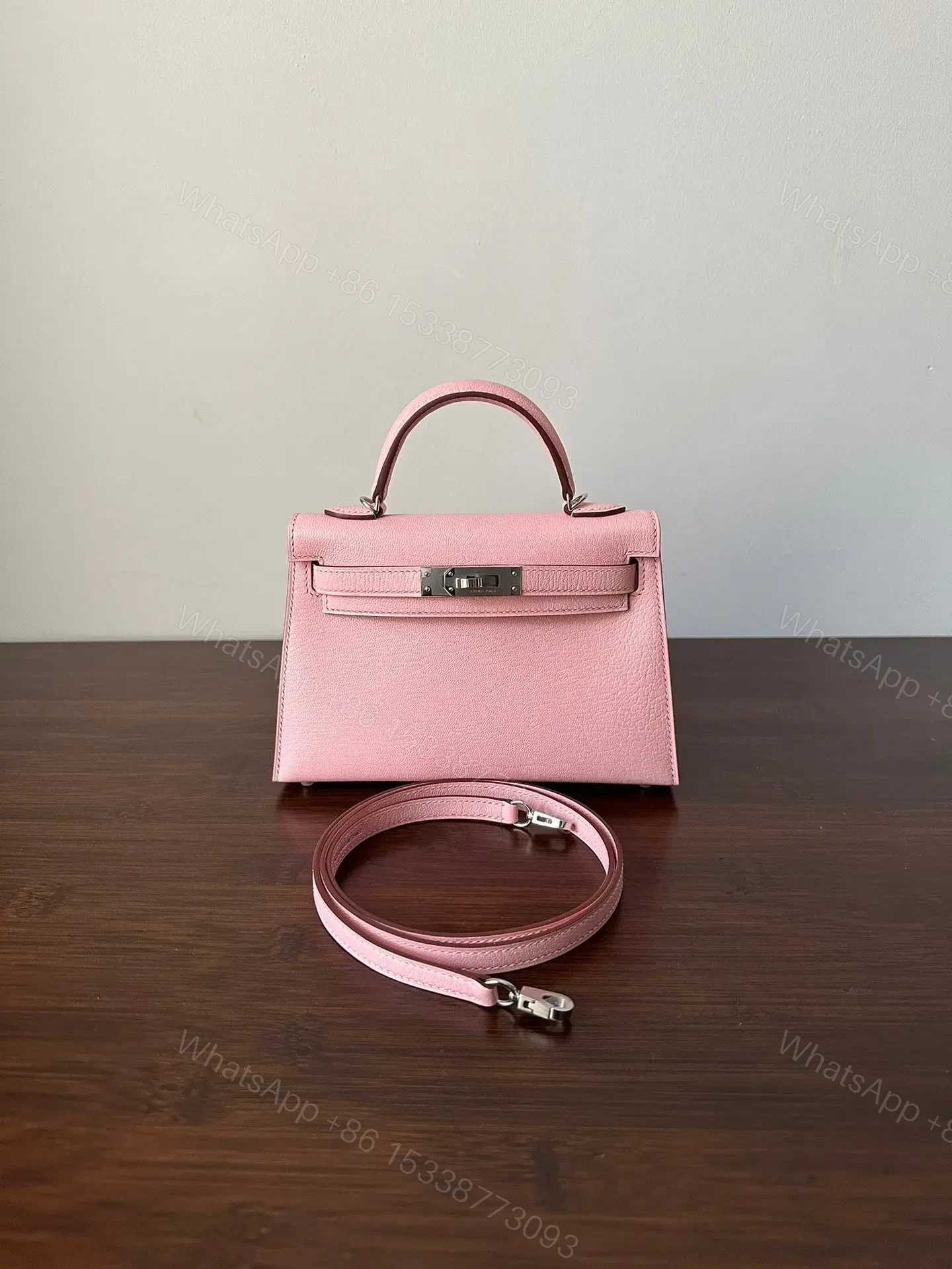 View 6 of HN Mini Kelly 20 bag in Rose Sakura leather with silver hardware