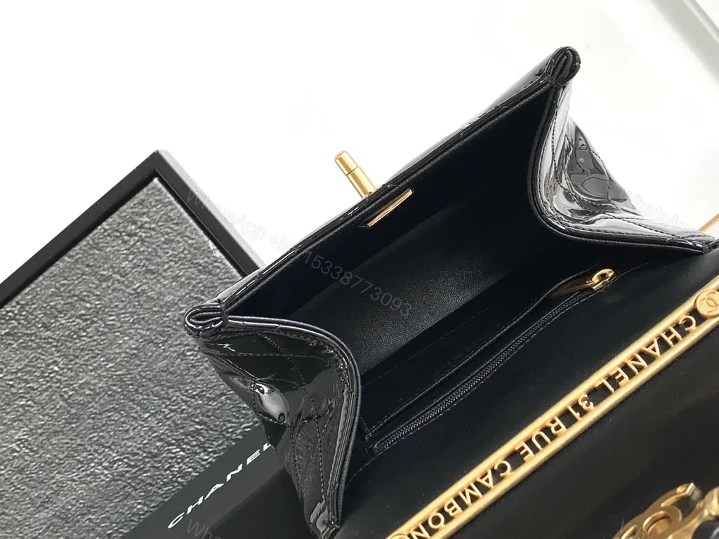 View 3 of Black Satin Mini Bag with Gold Chain - Lux-Influenced Style
