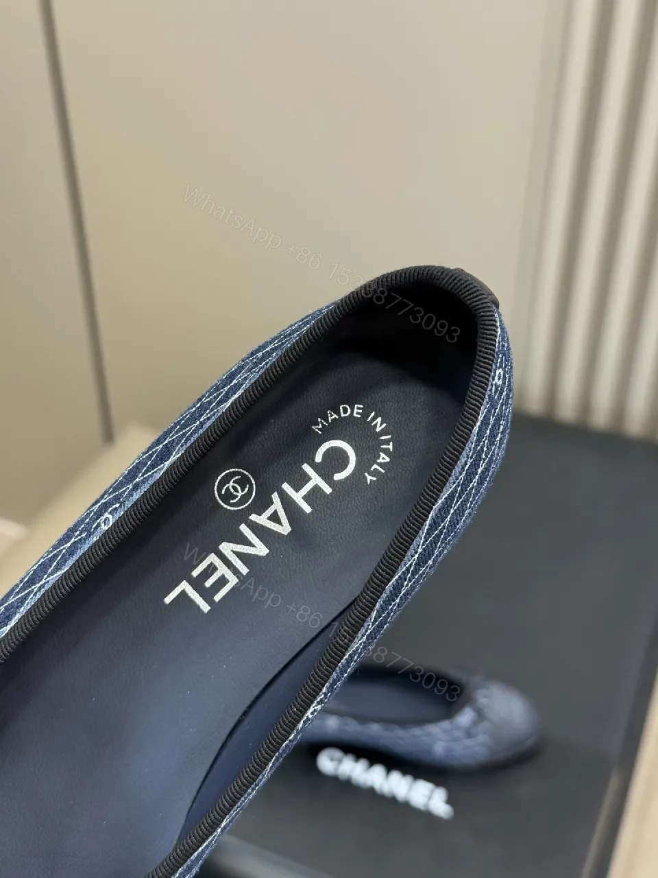 View 6 of Denim-Textured Ballet Flats with Monogram Detailing