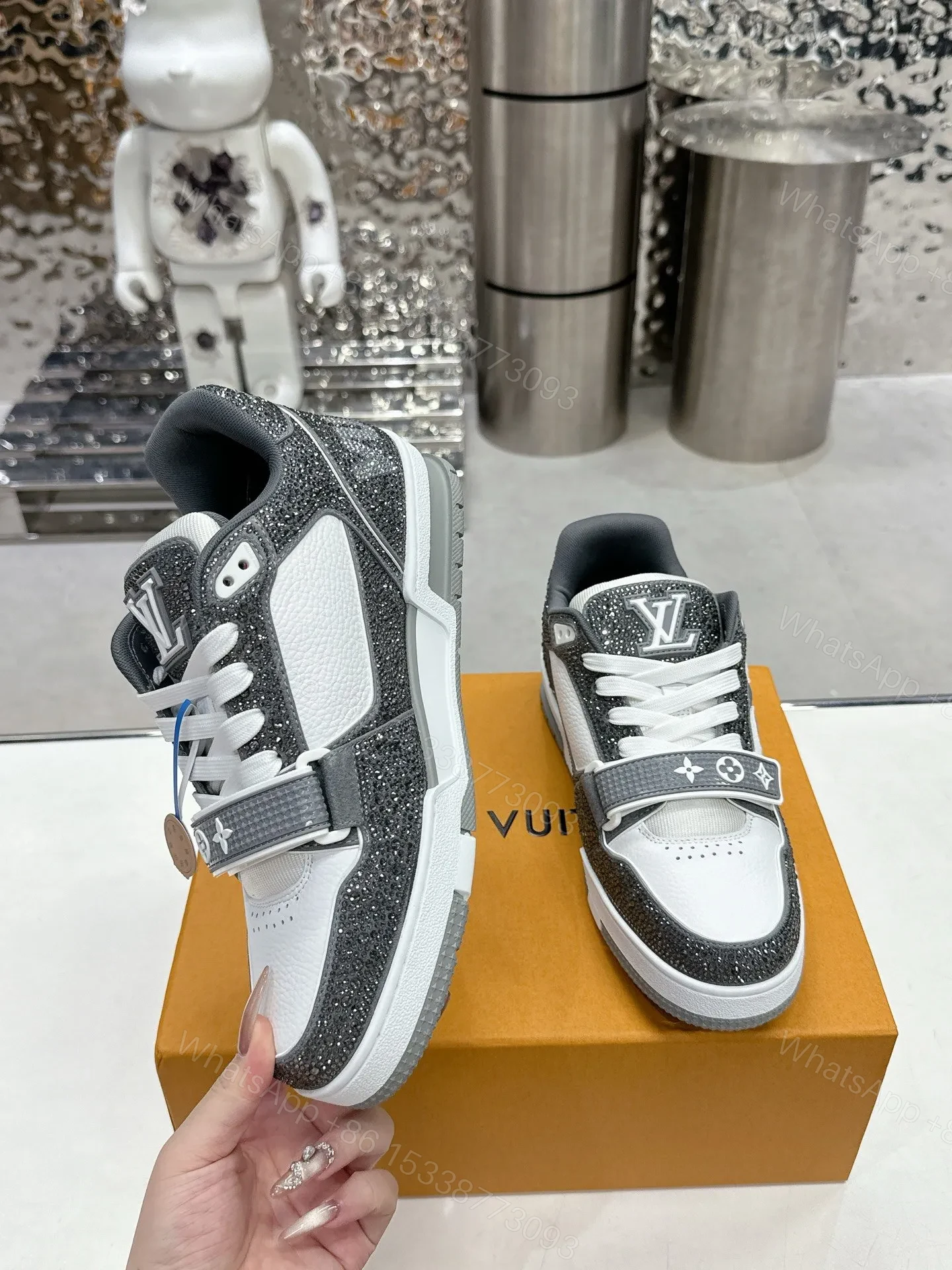 View 4 of LV Women White Black Leather Sneakers