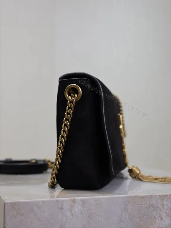 View 6 of Refined Velvet Black Bag with Gold YSL Hardware