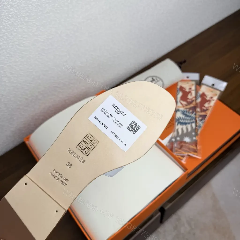 View 6 of Blue Leather H Sandals Hermes-Style Slippers