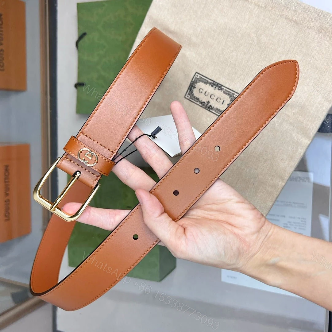 View 3 of GUCCI BROWN BELT WITH SQUARE BUCKLE AND INTERLOCKING G GOLD MEATL 35MM