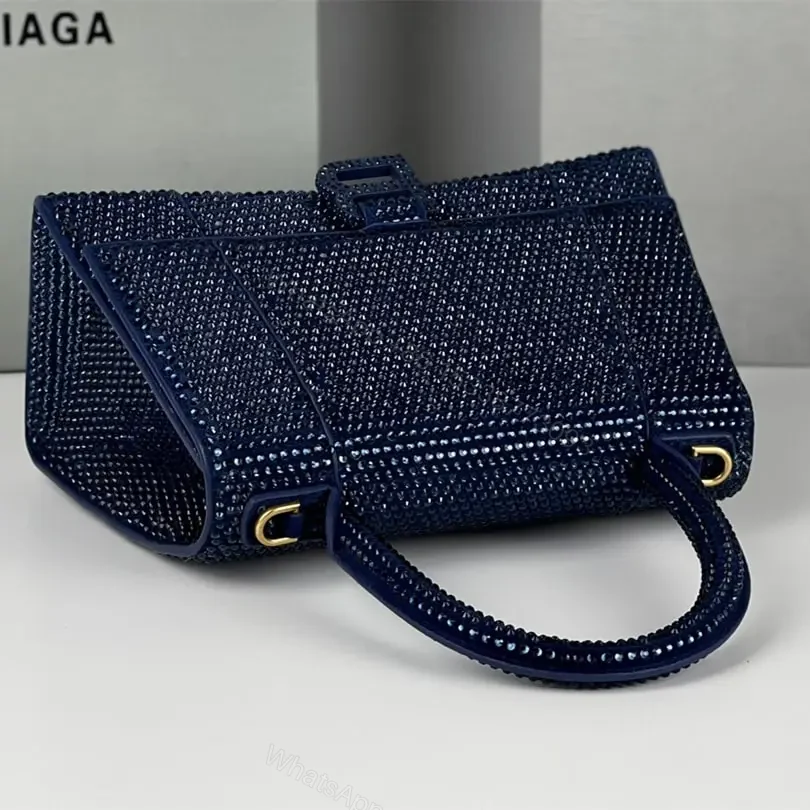 View 9 of 高仿Balenciaga*Hourglass系列沙漏包滿鑽深藍色S