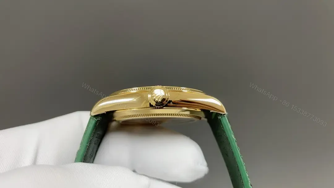 View 4 of Rolex Perpetual 1908 Green Guilloche Dial Leather Strap Edition 39mm 52508 RG-1908-GREEN-52508