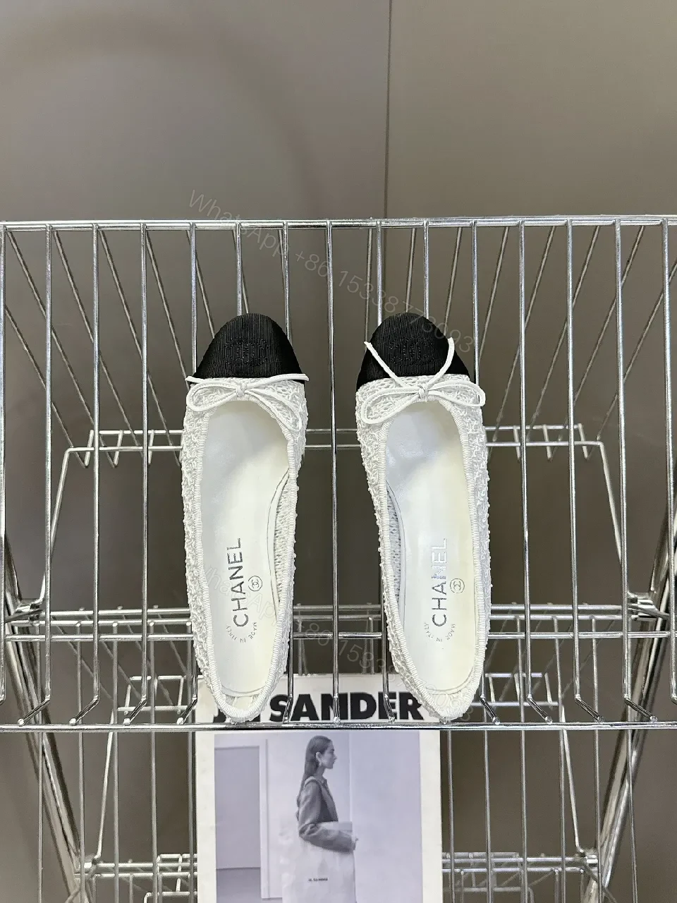 View 6 of White Lace Satin Flats + Black Toe Cap – Luxe Everyday Style