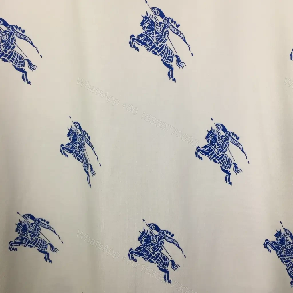 View 9 of White Burberry-Print Tee with Blue Motifs