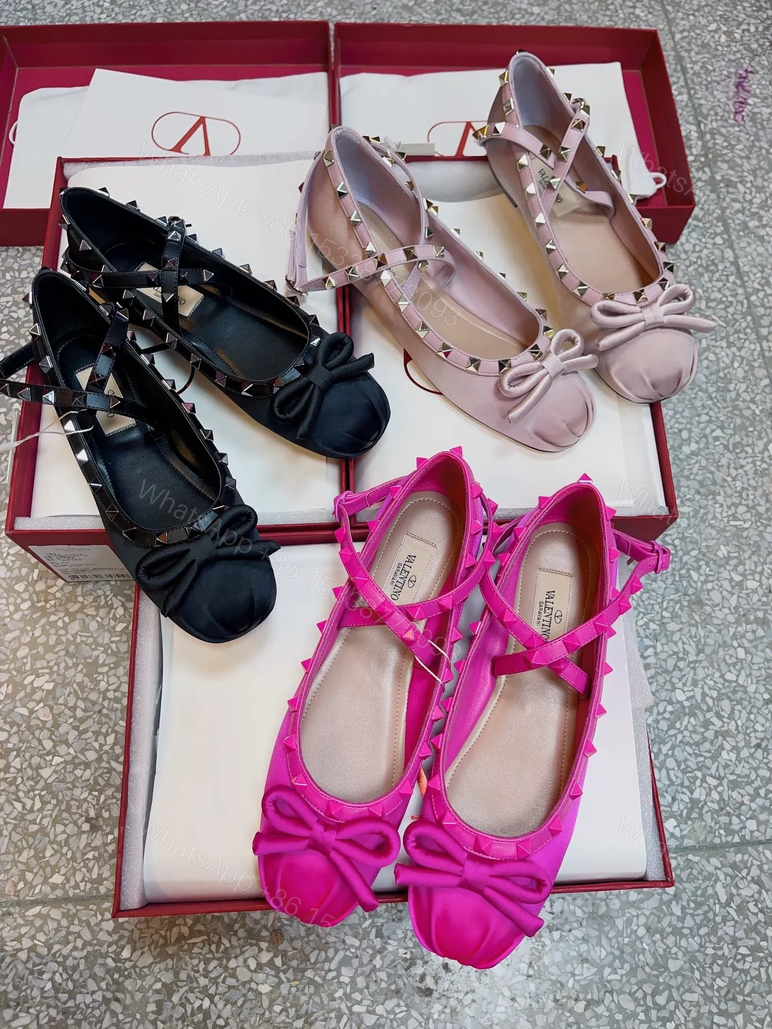 View 2 of Valentino Women Pink Satin Bow Strap Flats