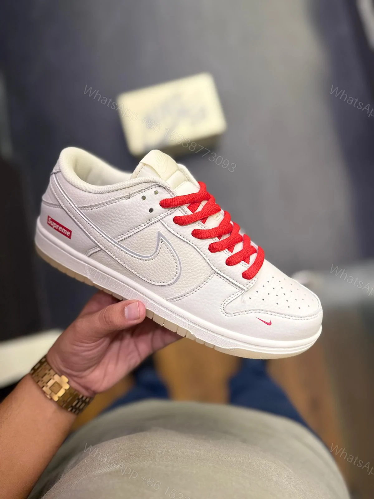 FIRST COPY NIKE SB DUNK SUPREME WHITE RED FOR MEN — view 1